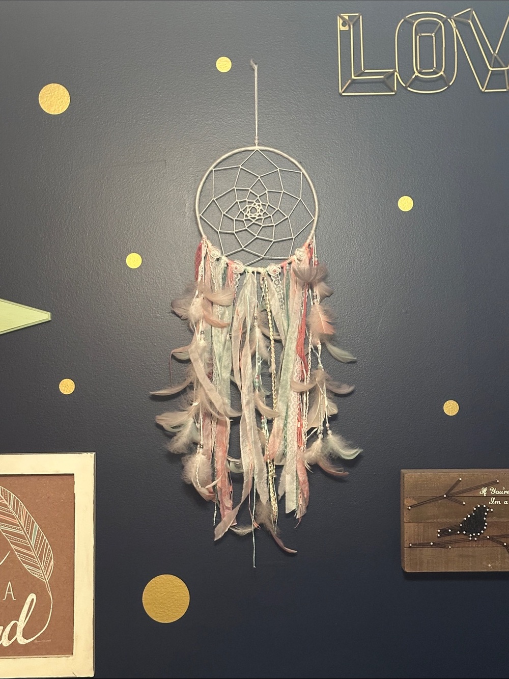 Boho Dreamcatcher Wall Decor in Pink and Cream -